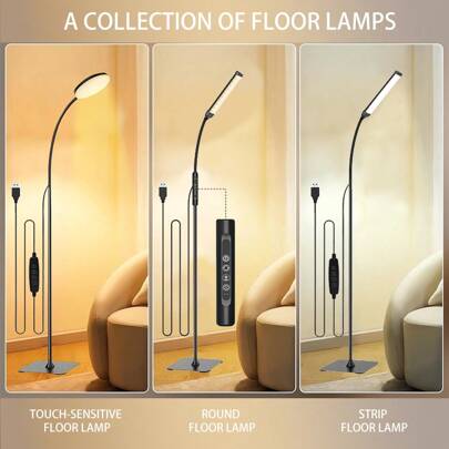 Yogle 1pc Modern Floor Lamp With Remote, Lightweight LED Reading Lamp Floor Standing, 3 Color And 10 Brightness Dimmable Gooseneck Light,With [1H Timer] Suitable For Working/Studying /Sewing /Drawing Crafting/Makeup