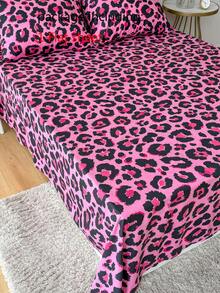 1pc Pink Leopard Print Bedsheet, Lightweight, Breathable, Soft & Skin-Friendly - Multicolor - View 7