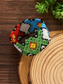 1pc Bohemian Style Beaded Elastic Bracelet For Women (Bead Color And Floral Pattern May Vary Slightly)