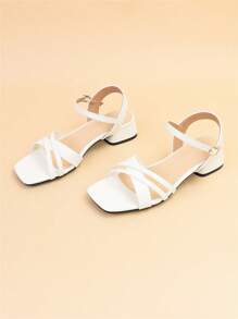 Wide Fit Women Simple Style Criss-Cross Slingback Low Heel Open Toe Sandals, New Summer Mid Heel Strap Classy Dress Shoes, Versatile Elegant High Heels