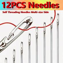 Juego de 6/12/18 agujas de coser con orificio lateral y autoenfilables para personas mayores, agujas de coser manuales de varios tamaños