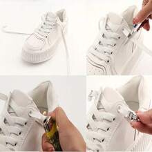 男女通用易扣免系弹性鞋带 - 1 对，涤纶和氨纶，轻松系带运动鞋鞋带 - 白色 - 查看 6