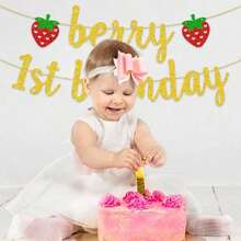 32 piezas Decoraciones de fiesta con temática de fresa: adornos colgantes en espiral, banners de fresa para el primer cumpleaños, remolinos de papel de aluminio de fresas para el techo, suministros para fiestas de primer cumpleaños con tema de fresa, decoración para el hogar - Multicolor - Ver 5