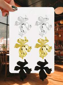 6 Cặp Hoa tai tròn mạ điện màu súng, vàng và bạc, phong cách thời trang Châu Âu và Mỹ dành cho phụ nữ hàng ngày, tiệc tùng, quà tặng - Ba cặp hình tròn - Xem 13