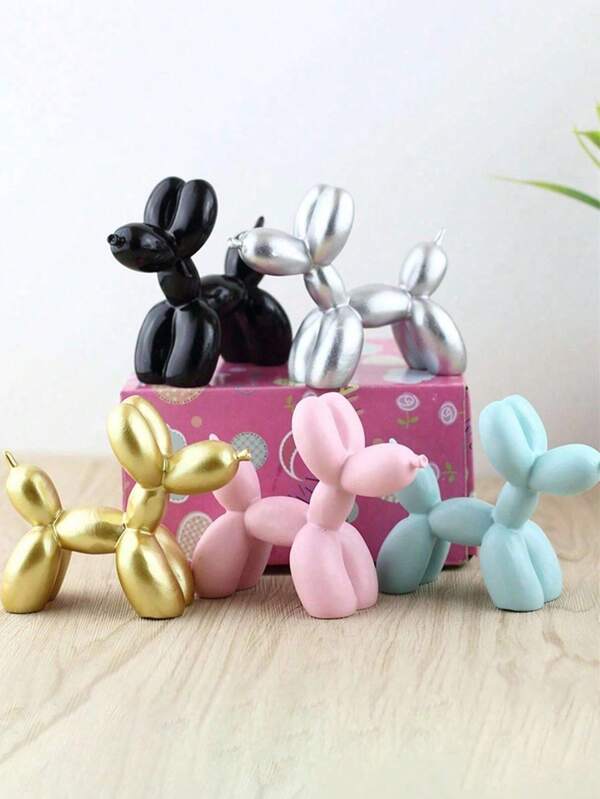 2 stuks schattige harsballonhondfiguurtjes, geschikt voor verjaardagstaartdecoratie, woonaccessoires, planken, tv-meubels, bureaus, tafeldecoraties, kerst-, Valentijnsdag- en nieuwjaarsdecoratie voor het nieuwe schooljaar