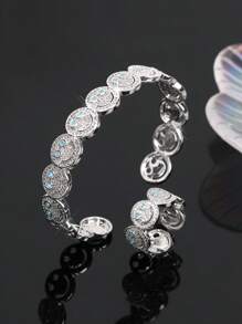 2pcs Set Luxury Elegant Smiling Face Bangle And Ring Set, Fashion Minimalist Copper Alloy Cubic Zirconia Jewelry Set, Valentine's Jewelry Gift