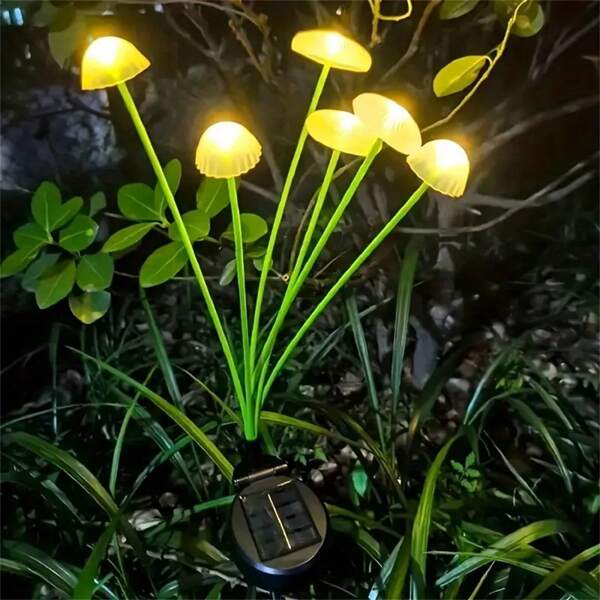 1pc Solar Powered Mushroom Lawn Light & Jellyfish Light, 6-Prong Heads, Dual-Mode Solar LED Decorative Lights, Outdoor Garden Landscape Lamp, Suitable For Patio, Pathway & Jellyfish Lamp, Creating Cozy Garden Atmosphere, Festival Party, Camping