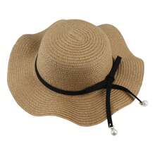 Children's Beach Straw Hat With Bow And Pearl Girl - Màu kaki - Xem 1