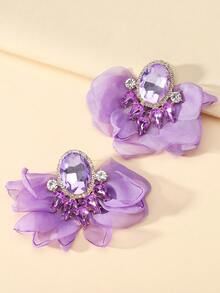 波西米亚风格布艺花朵耳环女款仿宝石花卉大耳钉适合派对舞会海边度假珠宝