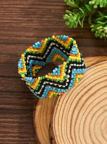 1pc Bohemian Style Beaded Elastic Bracelet For Women (Bead Color And Floral Pattern May Vary Slightly)