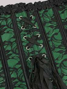 Vintage Lace-Up Backless Corset Top, Tight-Fitting Bustier With Boning, Waist Cincher With Tie-Back, Suitable For New Year Party, Valentine's Day, Holiday, Halloween Costume - Green - View 6