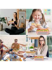 Lonchera para niños escolares niñas, lonchera Bento Box para adultos termicas hombre plastico comida bonitas, contenedores de almuerzo para adultos y niños pequeños, lonchera Bento de 4 compartimentos de 1300 ml, con palillos de alimentos, tazas para pasteles, apto para microondas, lavavajillas y congelador, sin BPA Kit de caja de almuerzo Bento de , contenedor de almuerzo de 1300ML para niños / adultos, Caja duradera hermética a prueba de fugas de 4 compartimentos con cuchara tenedor accesorios de bolsa - Azul - Ver 7