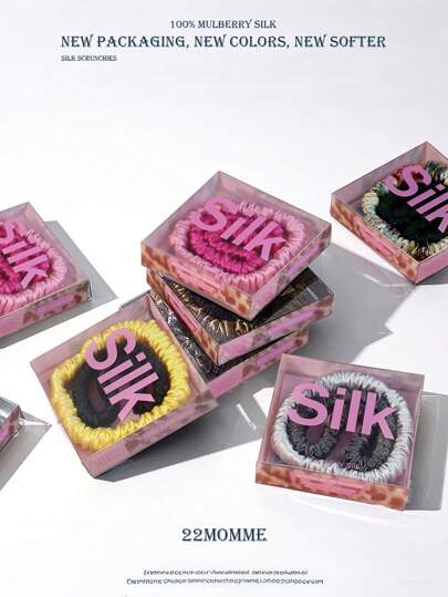 2PCS 100% Silk Scrunchies Hair Ties High Quality Hair Scrunchies (22Momme) Women Girls Hairbands Hair Accessories Pink Box ,Scrunchy Hair Ties