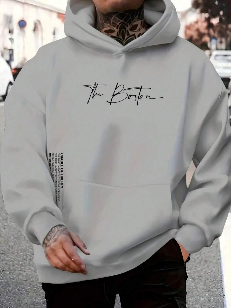 The Boston Men's Cotton Unisex Flannel Kangaroo Sweatshirt - Grey - View 1