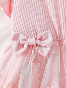 Newborn Baby Girl Summer Round Neck Bow Princess Dress Set, Suitable For Infant Daily Activities And Festivals In Spring & Summer - Pink - View 5