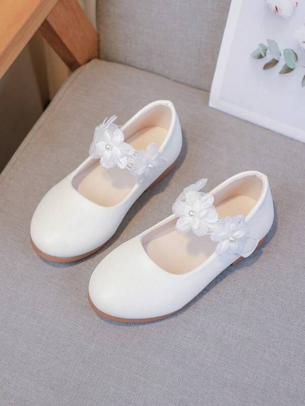 Girls Sweet Princess Shoes, Spring/Autumn New Fashion White Lace Flower Design, Versatile For Party, Outdoor, Wedding, Stylish Kids Flat Shoes, Girls Footwear
