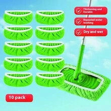 7/10pcs Reusable Mop Pads - , Highly Absorbent, Green With White Trim Polyester Fiber, Designed For Campus Floor Care, Efficient Cleaning Tool, Reusable