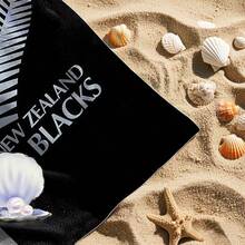 1 条装全黑队（新西兰橄榄球队）经典银蕨标志印花大号，速干、柔软、超强吸水沙滩巾，适合游泳、沐浴、旅行、野餐、露营。可机洗户外毛巾，适合男士、女士、男孩和女孩，沙滩必备 - 黑色 - 查看 4