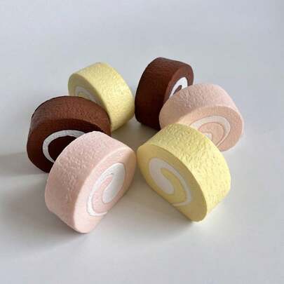 1 件 Squishy 慢回弹 PU 瑞士卷仿真减压玩具，瑞士卷装饰（颜色和款式随机发货）