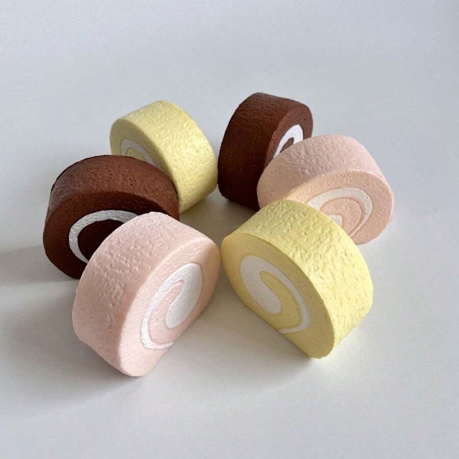 1 件 Squishy 慢回弹 PU 瑞士卷仿真减压玩具，瑞士卷装饰（颜色和款式随机发货）