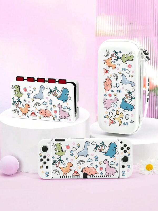 1 件可爱动物和恐龙图案保护套，兼容 Switch/Switch 2 游戏机，包含储物袋、卡槽底座、柔软亲肤的游戏机保护套，是兼容 Switch 玩家的最佳礼物