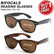 2pcs Square Tea-Color Bifocal Reading Glasses, Multi-Function Lenses With Rivet Temple Design, Suitable For Daily Wear And Outdoor - Black + Leopard - View 2