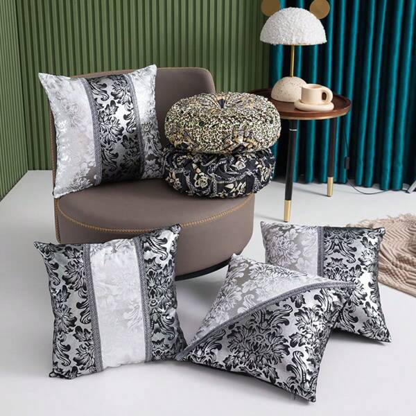 2 Fundas de cojín con impresión de lámina plateada vintage en negro y blanco estilo nórdico, cubiertas de cojín decorativas para la sala de estar con diseño de porcelana azul y blanca china clásica (No se incluyen los insertos de cojín)