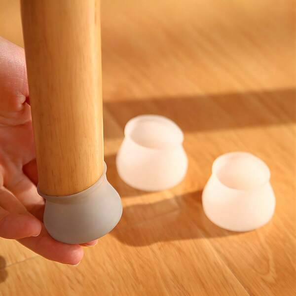 20pcs White Round Silicone Chair Leg Protectors, Anti-Slip, Wear-Resistant, Noise Reduction, Easy To Clean, Reusable, With 360° Felt Bottom & Thickened Caps, Plastic Material, For Floor Protection