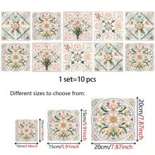 10 pièces Papier peint autocollant floral, Stickers muraux en PVC pour cuisine, Décoration murale à domicile pour chambre à coucher, salon, salle de bain, Accessoires de cuisine DIY, Articles de cuisine, Décoration de cuisine, Papier peint mural, Décoration murale