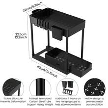 2 Tier Under Sink Storage Rack , Kitchen Cabinet Storage Rack, Double Sliding Cabinet Basket Storage Drawer, Multi-Functional Bathroom Collection Basket, Organizer, Shelf For Under Counter Kitchen Storage With 5 Hooks 2 Hanging Baskets Kitchen Decor Holiday Gift