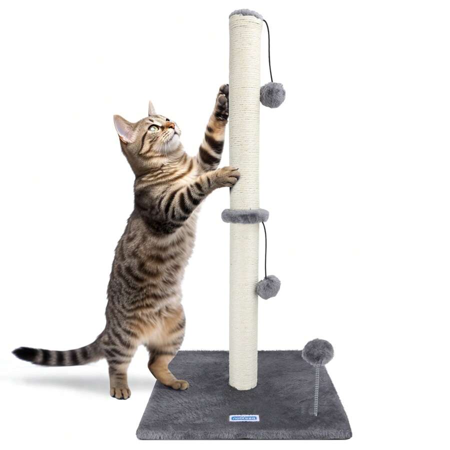 Albero per gatti verticale grigio di 41 x 80 cm, con giocattoli per gatti, giocattoli educativi per gatti, facile da montare, piattaforma da salto cilindrica per gatti, che non occupa spazio a terra, adatto per tutte le stagioni