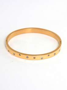 Brazalete estilo pulsera con flor chapado en oro de 18K de acero inoxidable, incrustado con circonita cúbica, impermeable, joyería de muñeca de estilo europeo y americano para mujer, adecuado para uso casual, boda, fiesta, regalo del Día de San Valentín