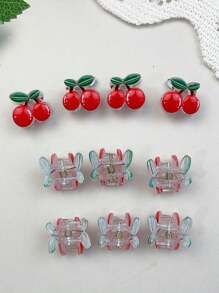 10pcs/Pack New Mini Cherry Barrettes For Kids, Versatile Short Hair Clips, Side Bang Hair Accessories