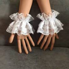 1 par de puños de encaje estilo lolita, accesorio de manga corta de moda, utilería para sesión de fotos, atuendo para club nocturno y niña kawaii, decorativo