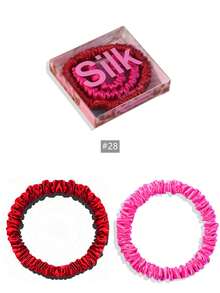 SUNCDELV SLIK 2pcs 100% Mulberry Silk Hair Scrunchies, High Quality Hair Ties (22mm), Women & Girls Hair Accessories, Pink Gift Box Ponytail Holder - Multicolor - View 14