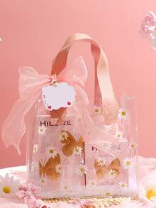 10-1pc Simple Double Handle Waterproof Flower Gift Tote Bag, Foldable Flower Bouquet Packaging Hand Carry Bag, Delicate Flower Box With Handle For Gift Wrapping, Small PVC Bag, Mini Transparent Gift Bag With Handle, Plastic Gift Bag With Handle Transparent Handbag, Rectangular Wedding Gift Packaging Bag - Multicolor - View 18