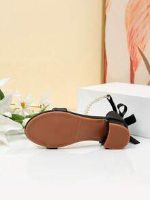 Summer High Heel Pearl Decor Sandals Girls High Heel Dance Shoes Student Performance Daily Activity Sandals - Black - View 6