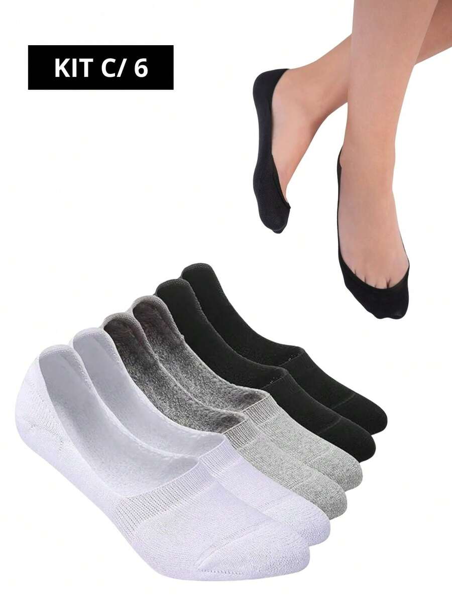 Kit With 6 Pairs Of Invisible Women's Slipper Socks - Multicolor - View 1