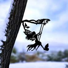 1pc, Whimsical Metal Fairy Silhouette Art - Elegant Shadow Decoration For Garden, Yard, And Lawn - Hollow Out Shape, Outdoor Decorative Statue Stake For Patio, Floor Ornament, And Landscape Enhancement