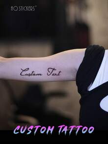 1PSC 定制黑色临时纹身贴纸，暗黑风格纹身字体 - 婚礼庆祝纹身，周年纪念纹身，求婚暗黑风格纹身，猫主题纹身，宠物（狗/猫）纪念纹身 - 彩色 - 查看 2