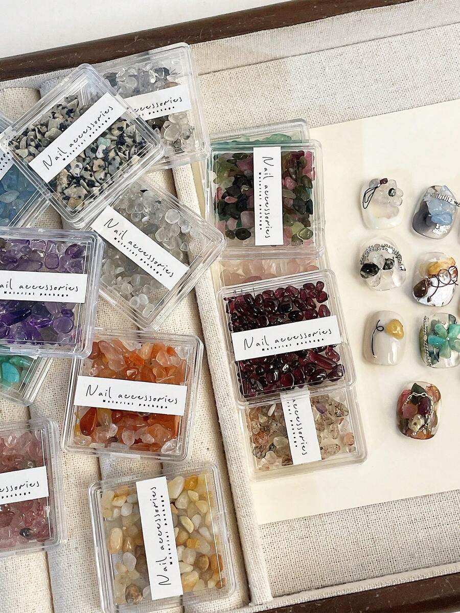 1 盒天然透明水晶石不对称碎片，美甲装饰品，ins 风格 3D 装饰美甲用品指甲饰品美甲宝石 - 彩色 - 查看 1