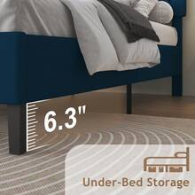 HOMBCK Bed Frame, Upholstered Platform Bed With Headboard, PU Leather Fabric Bed Frame, Button Tufted Design, Bed Frame Queen Full Twin , No Box Spring Required, Easy Assembly - Blue - View 6