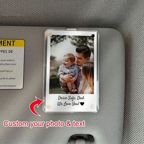 1 Stück personalisierter magnetischer Acryl Fotohalter Autobilderrahmen, personalisierter vertikaler Acryl Sonnenblenden Fotorahmenclip, Vatertagsgeschenke personalisierte Fotoclip für Autosonnenschutz, personalisiertes Geschenk für Ihn, einzigartiges Geschenk
