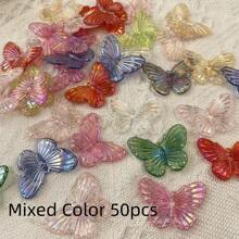 30/50 Peças Encantos Mistos de Borboleta Acrílica, Pendentes de Estilo Barroco Iridescente para Joias DIY, Artesanato, Chaveiros, Decorações de Capas de Telefone e Acessórios para Cabelo - Borboletas Vibrantes, Encantos de Joias DIY|Encantos de Borboletas Vibrantes