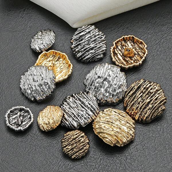 10حبة/عبوة أزرار معدنية مستديرة مزخرفة بتصميم شرائط أفقية مرتفعة، مناسبة للمعاطف، والبلوزات، والسترات، والفساتين، والقمصان، تزيين الخياطة اليدوية، ملحقات خياطة القماش DIY
