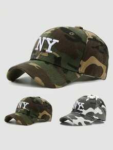 1pc Adjustable NY Embroidery Camo Baseball Cap, Outdoor Sun Protection Casual Hat For Spring/Autumn Traveling, Beach, Y2K Style Unisex - Baseball Cap - View 2