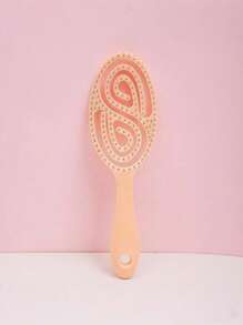 1 Pc Oval Hollow Design Brush, Large Curved Hair Comb, Home Volumizing Styling Brush, High Skull Massage Hair Brush, Suitable For All Hair Types, Dry & Wet Use, Promote Scalp Blood Circulation