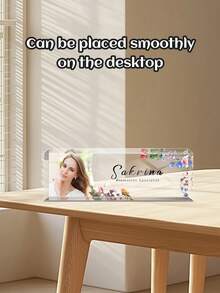 Personalized Acrylic Office Desk Name Plate - Customized With Photo And Name Engraved, Business Style Design, Floral Decor, Finish, Suitable For Office, Teacher, Receptionist, Professional Work Area Decoration Back To School - Multicolor - View 2