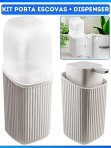 Soap Dispenser And Toothbrush Holder Kit With Lid Modern Design - Light Grey - View 1