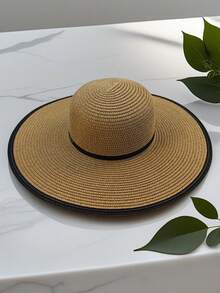 1 套女士夏季波西米亚风格宽边帽和大容量包组合 - 时尚优雅度假海滩防晒帽和单肩包，适合户外旅行、购物、工作和日常搭配